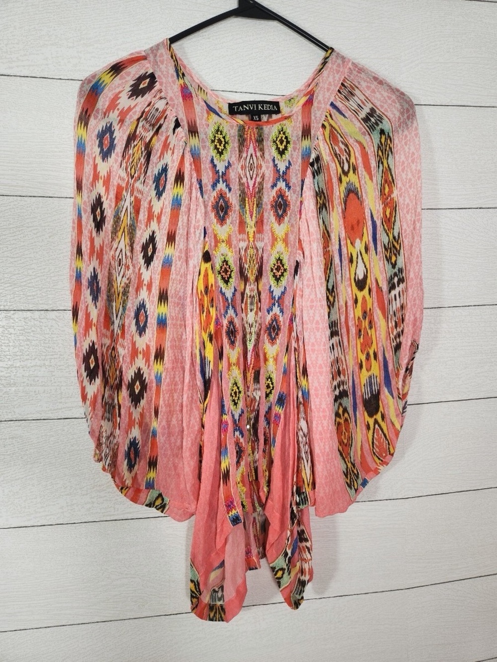 Anthropologie Tanvi Kedia Shivali dolman top vibrant multicolor ikat pattern-XS